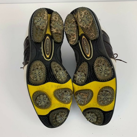 Footjoy Dryjoy Tour Pro Golf Shoes White Brown Soft Spike Mens Size 7.5 Wide - Picture 5 of 7